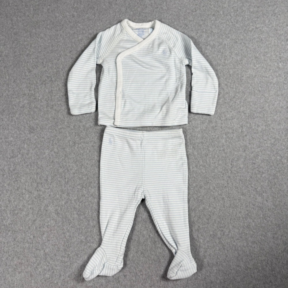 Ralph Lauren Striped Footed Set 9M Blue White Preppy Minimalist Loungewear